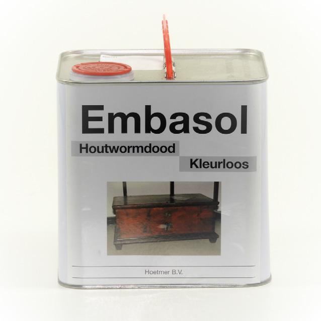 Embasol houtwormdood 2,5 L (11625N) Embasol houtwormdood heeft een nawerking van 10 jaar. Hierdoor komt er 10 jaar lang geen houtworm of boktor meer in het hout.