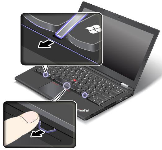 5. Schuif het toetsenbordframe 2,5 mm naar achteren met behulp van het platte uiteinde van het toetsenbordgereedschap om de grendels van het toetsenbordframe onder de toetsenbordrand te verbergen.