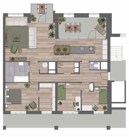 32 33 6250 mm 6500 mm APPARTEMENT TYPE H BOUWNUMMER: 15 Vierkamerappartement Grote living met open keuken Woonoppervlakte 125 m2 Type H bnr.