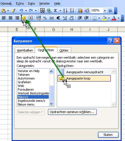 Wil je een aangepaste knop voor een macro toevoegen aan een werkbalk, ga dan als volgt te werk. Via de rechtermuisknop op een werkbalk klikken.