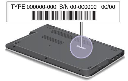 U vindt het machinetype en het model van uw computer op de sticker zoals hieronder is te zien: Informatie over FCC ID en IC-certificering Er is op de behuizing van uw computer geen FCC-ID of