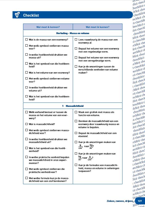Checklist Overzicht van de leerinhouden Leerling kan aanvinken Pagina 127 De leerling