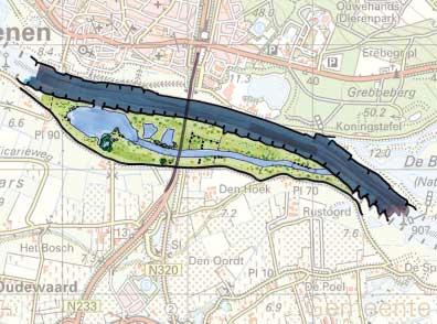 Middelwaard R22-1 De Middelwaard maakt deel uit van de rivier met zijn open, langgerekte uiterwaarden aan de voet van een steile en beboste helling.