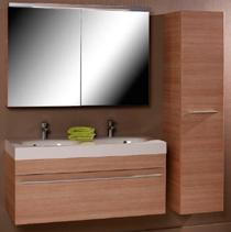 MEUBEL ENKEL + KOLOM SLEURS KREOS meubel met 1 lade - Torino eik spiegelkast met verlichting, 1 draaideur wastafeltablet met 1