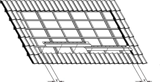 Houd de linker kopse kant van de panlat van de loodslabbe, gelijk met het hart. plaats de loodslabbe 150mm boven de panlat van de eerste dakpan onder de collector.