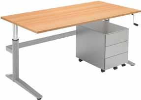 I-TURN Traploos verstelbare tafel. Handmatig middels handslinger verstelbare tafel van 61 cm tot max. hoogte 91 cm. (incl. blad) Met afneembare slinger!! Kleur frame: Aluminium (L) en Wit (W).