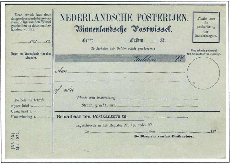 Postwissels: formulieren, postwaardestukken en prentbriefkaarten Behalve met het vervoer van brieven en pakketten zijn de posterijen zich al vroeg bezig gaan houden met financiële zaken.