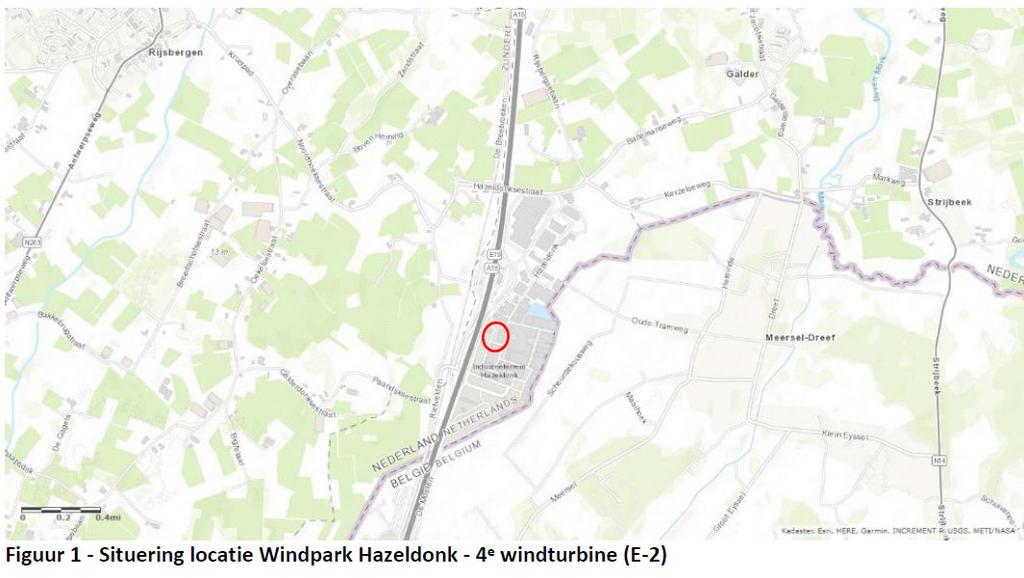 BIJLAGE 2. OVERZICHTSTEKENING Windpark Hazeldonk 4 e windturbine (E-2) ligt ten zuiden van Breda op het bedrijventerrein Hazeldonk.