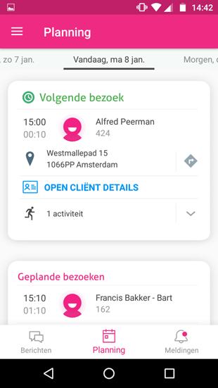 Planning in de Nedap Ons app In het planningscherm kun je je planning van een aantal dagen bekijken. Op het moment is het mogelijk om je planning van gisteren tot en met overmorgen in te zien.