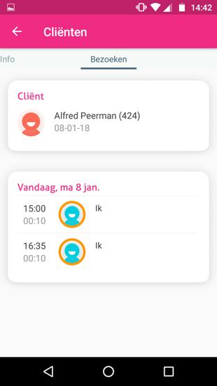 De cliëntbezoeken is een lijst met de medewerkers die binnenkort bij deze cliënt langskomen. Klik op een medewerker om een nieuw bericht naar deze persoon te sturen.