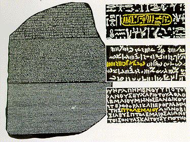 We hebben ook over een steen geleerd en die heet de steen van Rosetta.