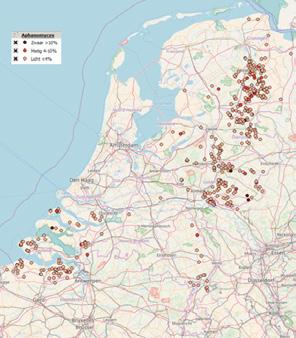 In 2016 kleurde de kaart in met name Oost-Nederland rood door de vele locaties waar in meer of mindere mate aantastingen door aphanomyces werd geconstateerd in de te verladen partijen.