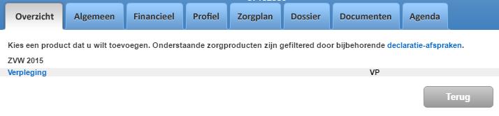 Bovendien wordt uitgelegd dat de zorgproducten gefilterd zijn door een bijbehorende declaratie-afspraak.