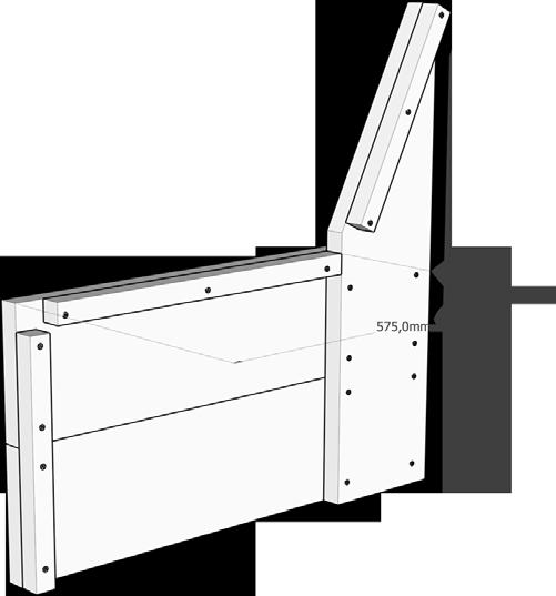 Stap 1. De staanders: 4 delen van 77cm bij 20cm 2 delen van 53cm bij 3,2cm 2 delen van 77cm en 43,2cm bij 20cm en 36 schroeven van 4mm x 50mm 3,2cm (schuine punt) 4 delen van 36cm bij 3,2cm Stap 1a.