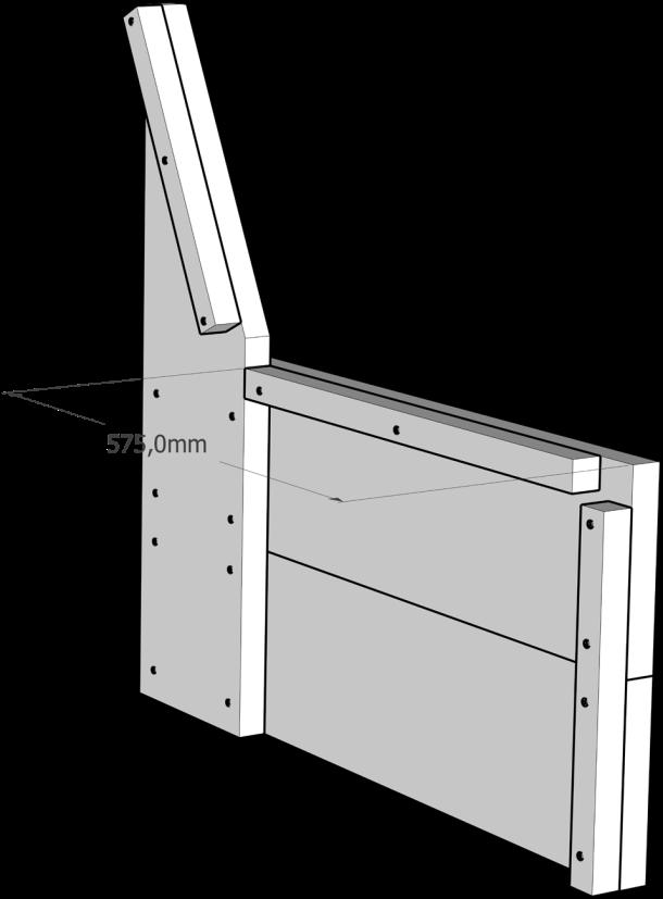 Stap 1b. De rechter staander samenstellen: Plaats 2 delen van 77cm bij 20cm in de vorm van een rechthoek op een vlakke ondergrond.