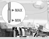 Wanneer het motoroliepeil tot het merkteken MIN is gedaald, dan motorolie bijvullen. Let op De motor in uw auto kan verschillen van de hier afgebeelde.