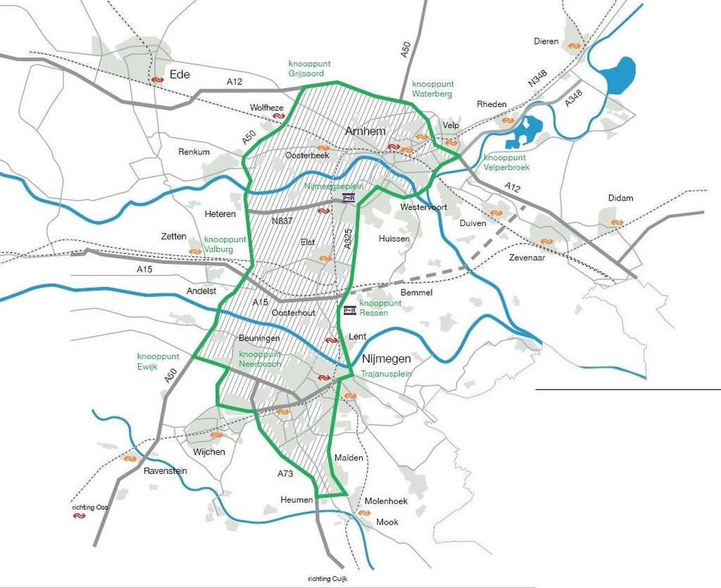 9. Arnhem-Nijmegen 9.1 Inleiding In dit hoofdstuk staan de resultaten van de regio Arnhem-Nijmegen centraal. Allereerst wordt gekeken naar het gebruik van de wegen.
