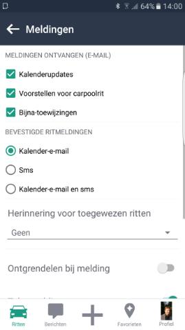 Meldingen Handig! TwoGo stuurt je agendaverzoeken als je een rit hebt aangevraagd of aangeboden en als je rit is gematcht. Wil je de functie uitzetten? Volg hiervoor de volgende stappen: 1.