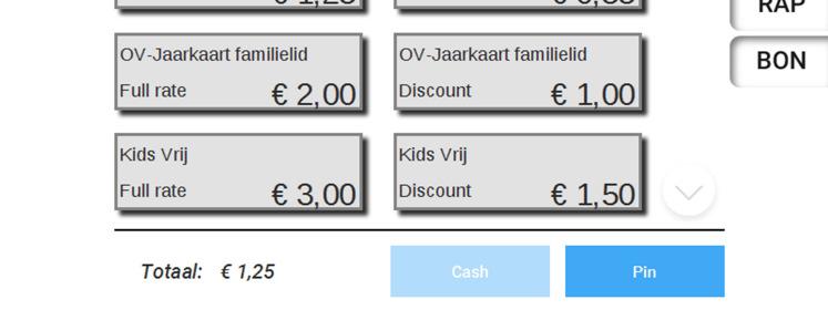 5.2.1 VERKOOP VAN EEN TICKET Stap 1: Druk op de knop wagenverkoop Stap 2: Selecteer uit de getoonde product groepen de gewenste tickets Stap 3: Druk op "PIN" om de betaling te starten