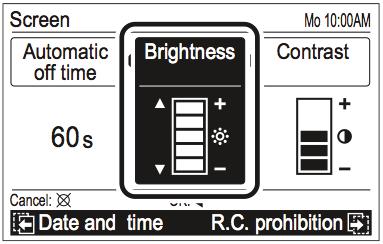 . Automatische uitschakeling instellen Het automatisch uitschakelen van het backlight van het beeldscherm kan worden ingesteld. De instelling heeft onmiddellijk uitwerking tijdens het instellen.