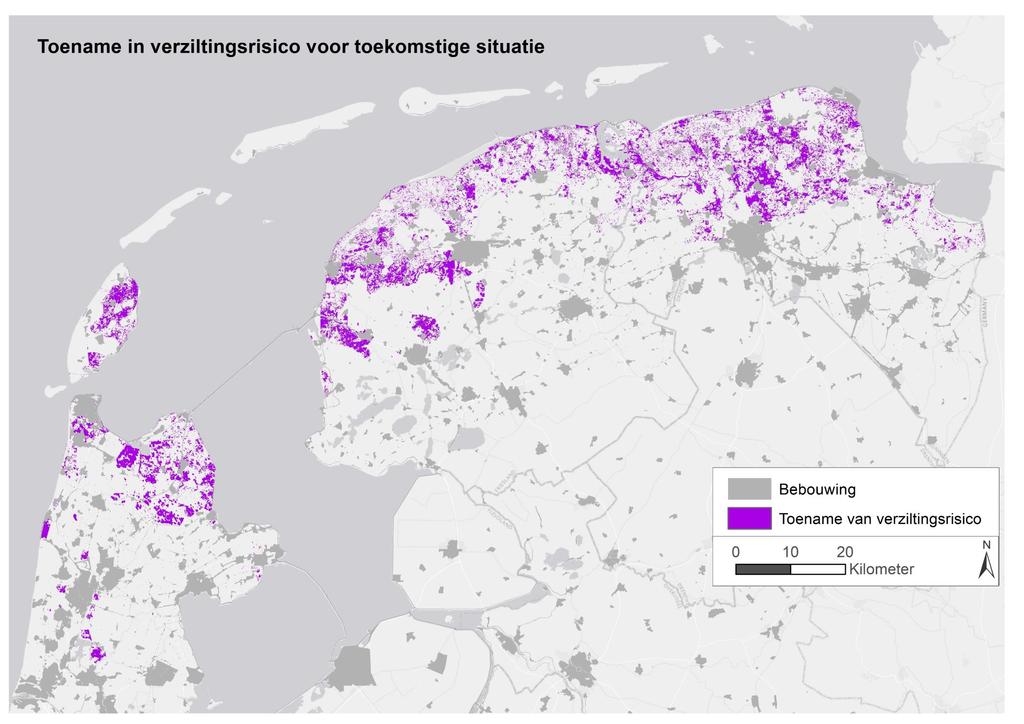 Toename verziltingsrisico komende decennia (huidig situatie 2050) Nota bene: eilanden en provincie Flevoland: geen data huidige situatie Situatie