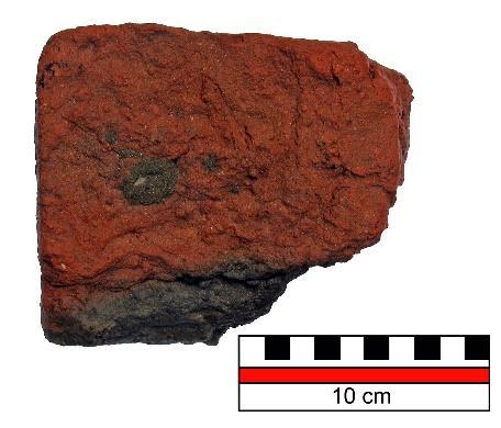 Behoudens losse delen van de huidplanken (Afbeelding 9), werd naast het wrak een deel van een roodbakkende veldbrand baksteen (Afbeelding 11)