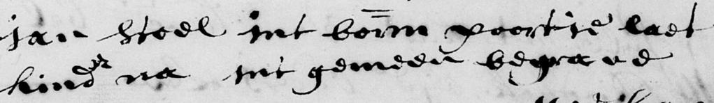 Begraafboek Dordrecht 22-06-1736 Jan Stoel int bor[ge]m[eesters]poortie laet kind[e]r[en] na. Int gemeen begraven.