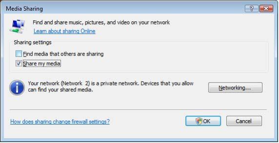 1 2 Windows Media Player v11 op Windows Vista Instellen voor delen via het netwerk Selecteer in het menu van Windows Media Player