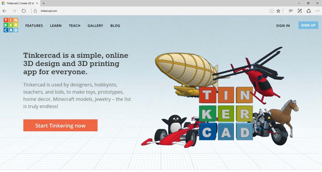8 TinkerCad Een heel fijn programma om mee te ontwerpen is Tinkercad. Het is een programma dat gewoon in je webbrowser werkt, dus er is geen installatie nodig. Er wordt wel een inlogcode gevraagd.