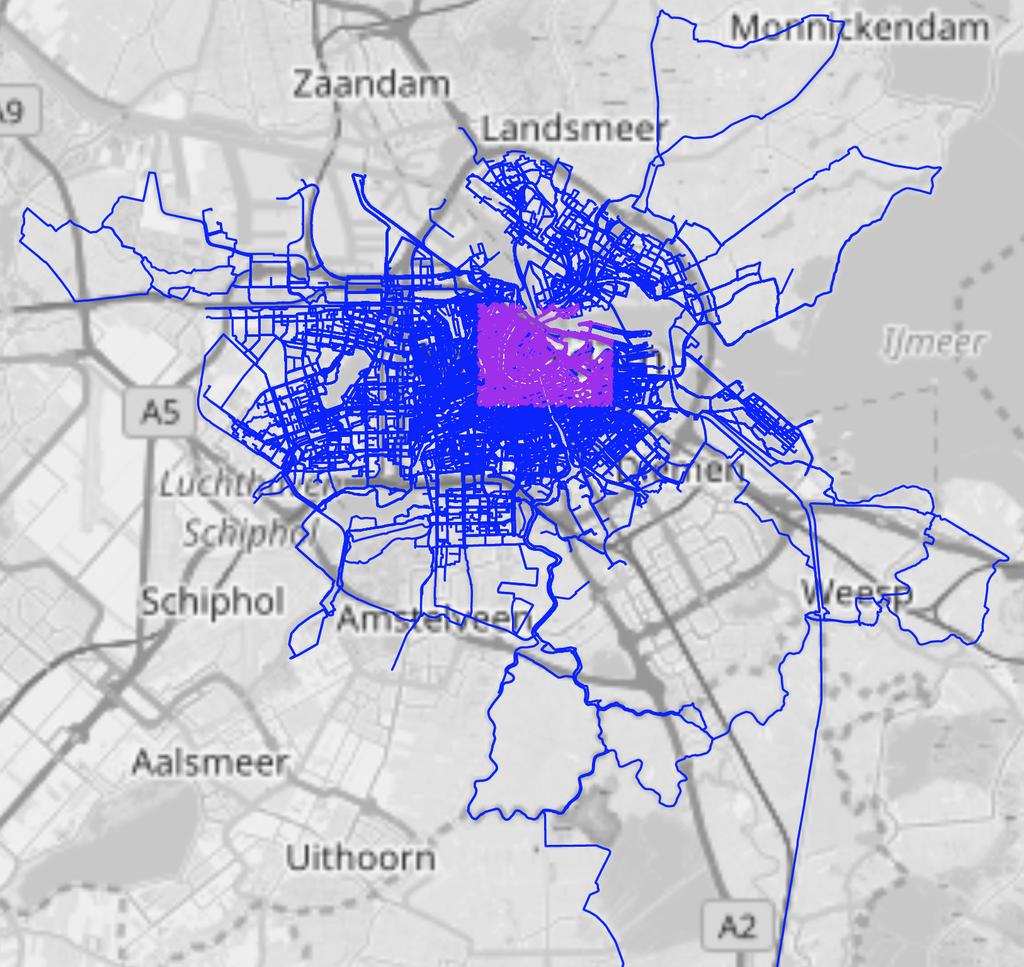 Toepassing van methodiek voor Amsterdam Dataset Fietstelweek data GPS data uit September 2016 Alleen geaggregeerd individuele info 3,045 ritten in 7 dagen in