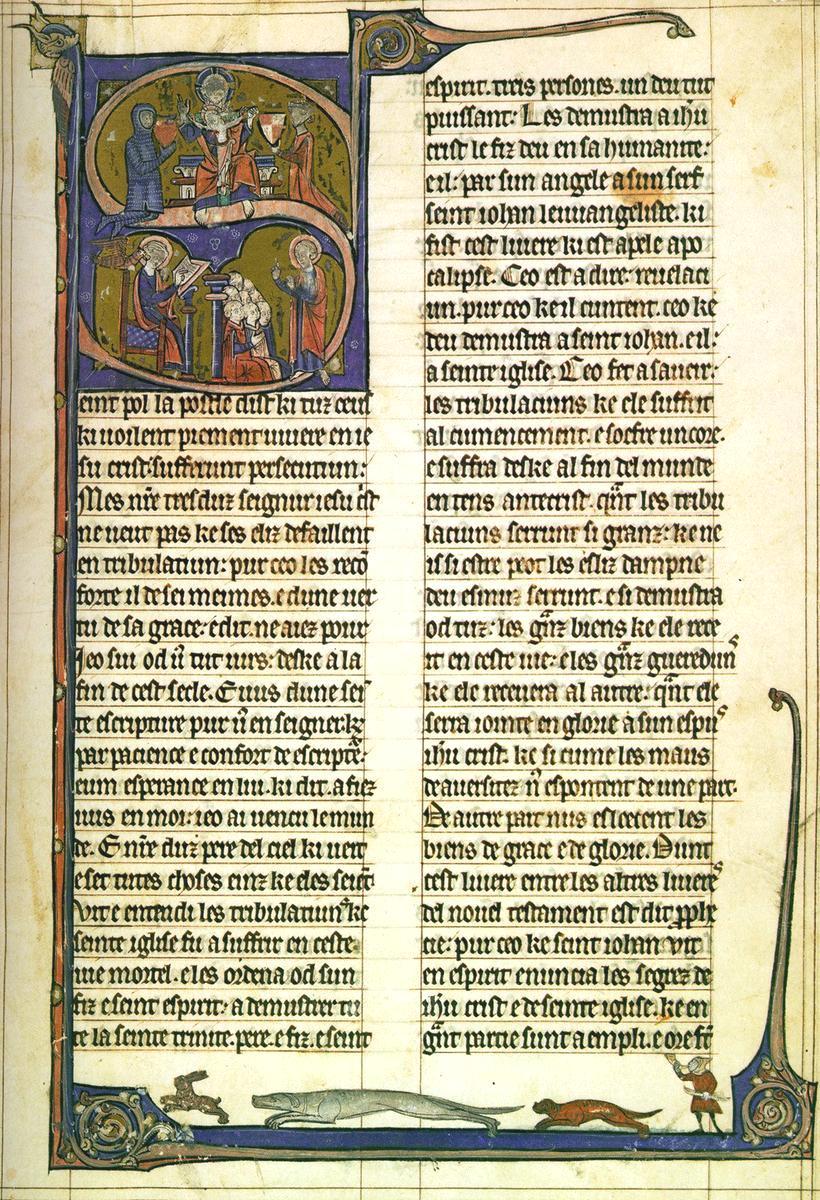 Openbaring verbeeld in de Douce Apocalypse Een van de mooist geïllustreerde handschriften is de Douce Apocalypse uit de tweede helft van de dertiende eeuw.