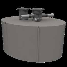De regenwaterput bestaat uit een betonnen kuip en dekplaat, afgedicht met kit. In de dekplaat zijn twee PE ringen ingestort die als mangat dienen.