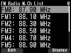FM-RADIO Het selecteren van een FM-radiostation Selecteer een geregistreerde FM-radiostation van de FMradio-geheugenkanaallijst. 1 Open Menu Nr. 710. De FM-radio-geheugenkanaallijst verschijnt.