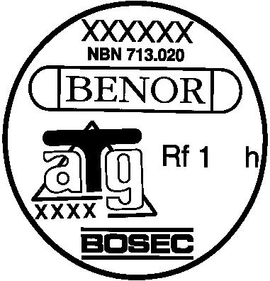 Het BENOR/ATG-merk heeft de vorm van een dun zelfklevend plaatje (diameter: 22 mm) volgens onderstaand model: Door het aanbrengen van dit label, onderwerpt de gecertificeerde plaatser zich aan een