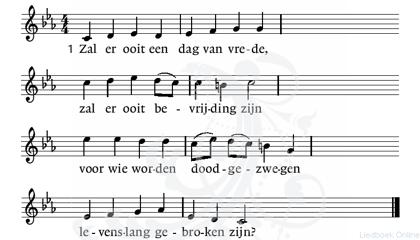 !. gebed. lied Zal er ooit een dag van vrede (lied 462) 2. Zal er ooit een blijvend heden vol van goede vrede zijn waar geen pijn meer wordt geleden en het leven nieuw zal zijn? 3.