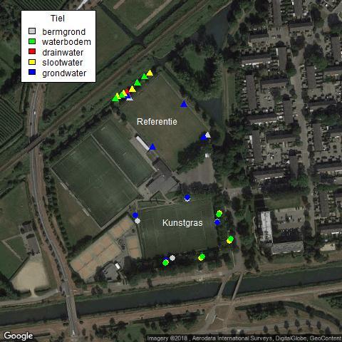 Locatie 10 Tiel Meteo-gegevens Technische onderlaag: lava-rubber Jaar van aanleg: 2009 1e bemonstering: 14-02- 2018 2e bemonstering: 15-05- 2018 Bemonstering drainagewater