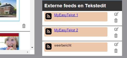 Algemene Feed: In de kolom Externe feeds en Tekstedit (linksonder)