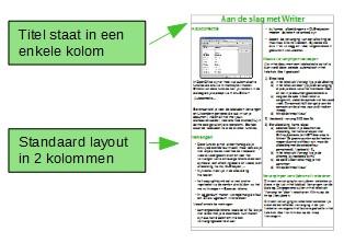 Gebruik pagina-opmaakprofielen (met twee kolommen) voor een index of een heel document met twee kolommen tekst, waar de tekst van de linkerkolom naar de rechterkolom doorloopt en dan verder naar de