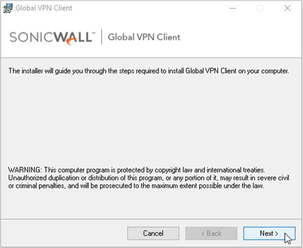 SonicWALL Global VPN Client Installatie 1. Download SonicWALL Global VPN Client van de website: https://www.
