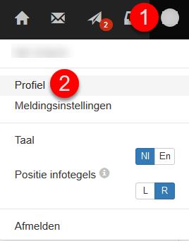 Klik hiervoor op het Gebruiker-icoon (1) in de hoofdnavigatie en vervolgens op Profiel (2) Hier kan je dan jouw persoonlijke RSS-url kopiëren om te gebruiken in een