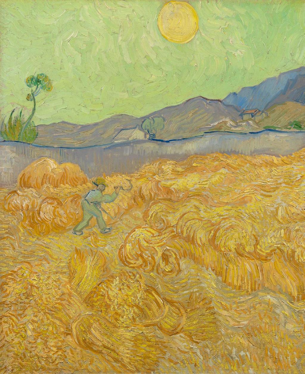 Vincent van Gogh. Korenveld met maaier (detail), 1889.