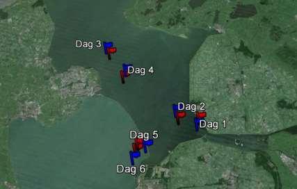 3. Methoden Gedurende drie weken in augustus en september 213 is met de UK122 en UK322 van Visserijbedrijf Visscher gevist met staand want op het IJsselmeer (eerste twee weken) en Markermeer (laatste