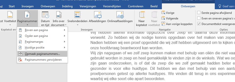 7. Ga terug naar het eerste paginanummer dat er wel moet staan en selecteer dit. IN een werkstuk is dit dus bij het eerste hoofdstuk. 8.