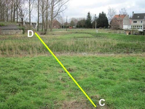 ITT45: Officieel tracé C-D: onbruikbaar door lager gelegen overstromingsgebied.