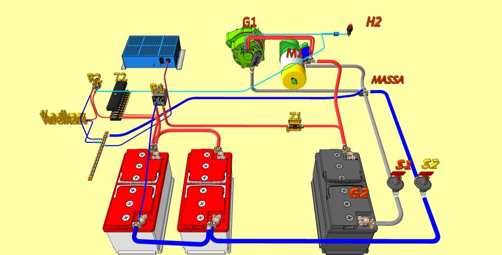 12 volt voertuiginstallatie met scheidingsrelais In dit stuk wordt het schema en de werking uitgelegd van een 12 volts voertuig installatie.