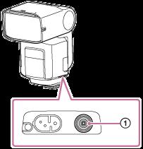 Wanneer er een flitser met een synchronisatie-aansluiting (niet meegeleverd) wordt aangesloten op deze flitser die op zijn beurt is aangesloten op een camera, dan kan de op deze manier aangesloten