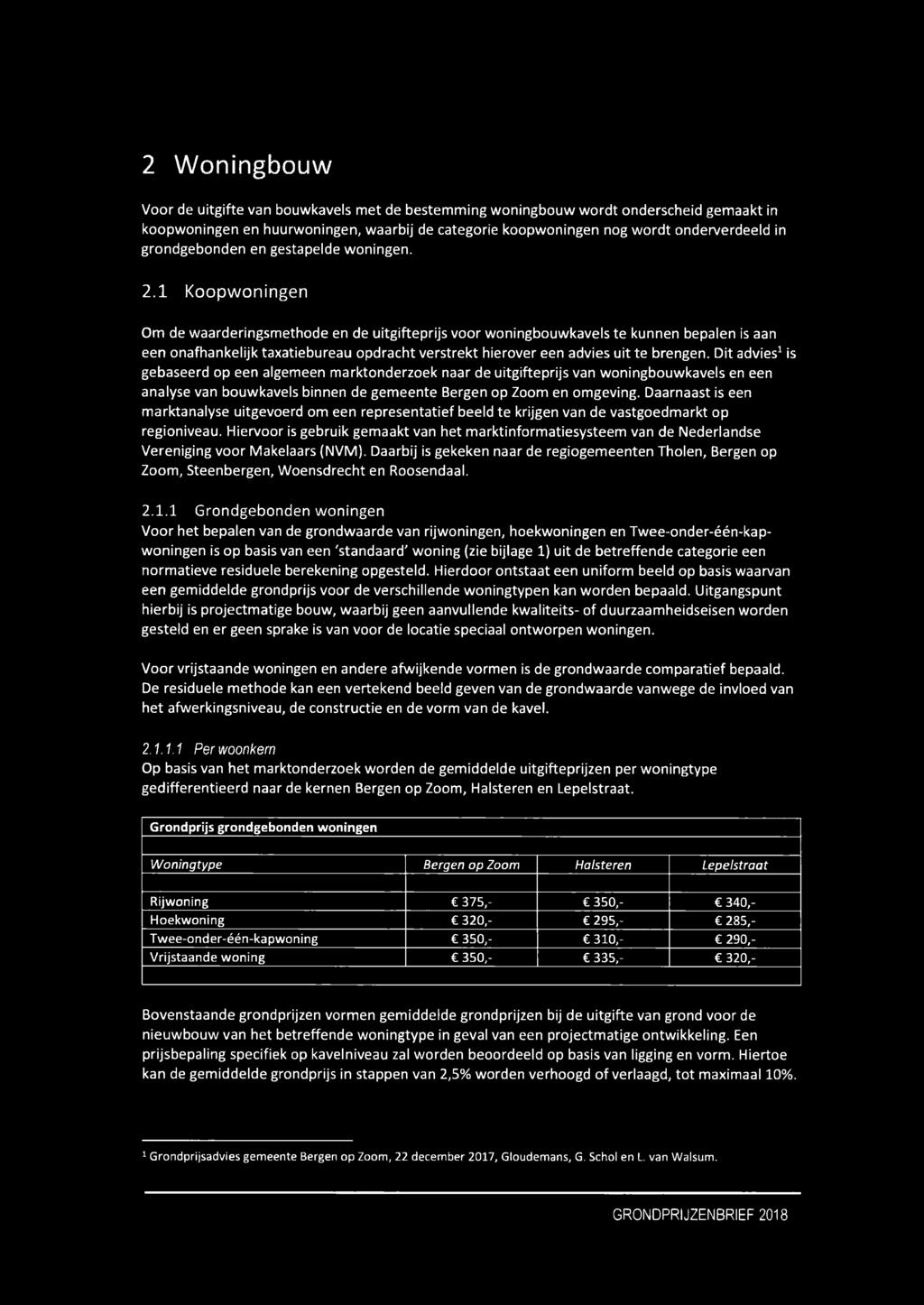 1 Koopwoningen Om de waarderingsmethode en de uitgifteprijs voor woningbouwkavels te kunnen bepalen is aan een onafhankelijk taxatiebureau opdracht verstrekt hierover een advies uit te brengen.