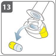 Als dit gebeurt: Open de inhalator en maak de capsule voorzichtig los door op de onderkant van de inhalator te tikken. Druk niet op de knoppen aan de zijkant.