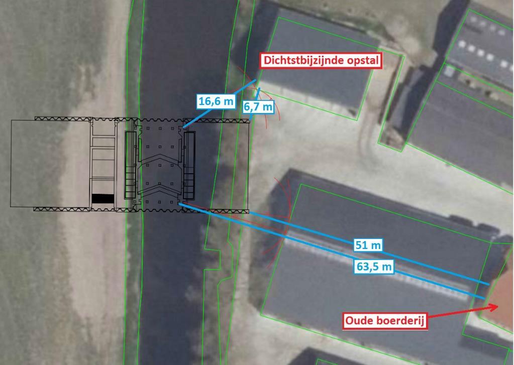 Figuur 1-1 Leursche haven: bovenaanzicht van de constructies ten opzichte van belending Dit advies vervangt de trillingspredictie van 28 maart 2018 (referentienummer: SWNL0223376), die op het