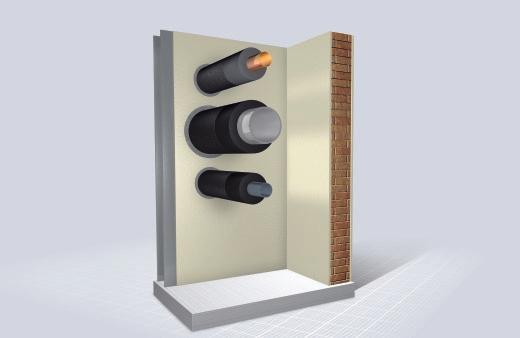 montage zeer betrouwbare uitvoering Brandbeveiliging Koeling Verwarming / Sanitair R-90 volgens DIN 4102-11 op de meest voorkomende leidingssystemen koperen pijp tot ø 89 mm stalen.